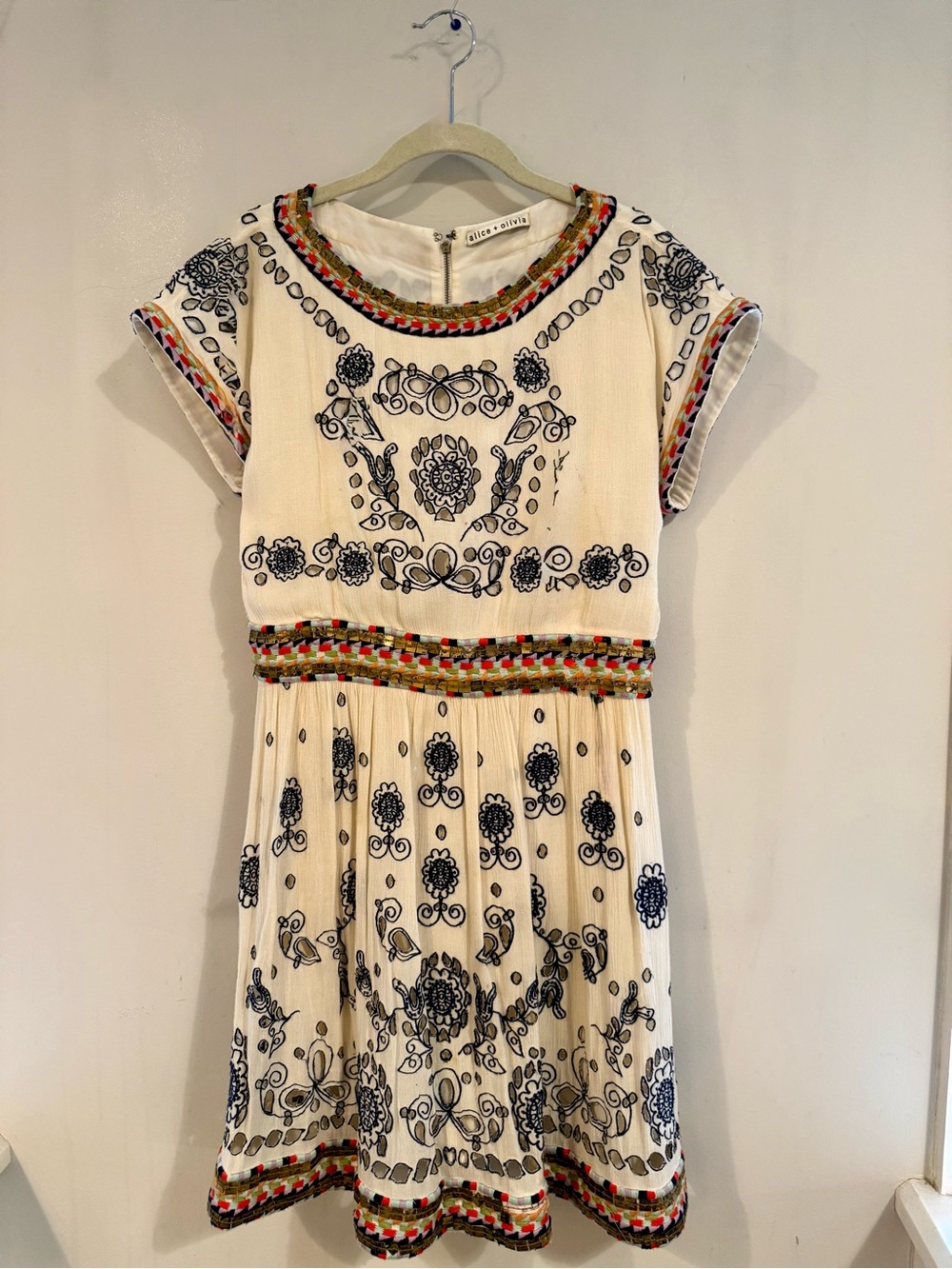 Alice + Olivia Embroidered Floral Fit & Flare Dress, Size 8
